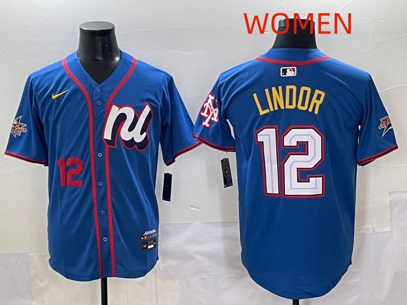 Women  2025 Los Angeles Dodgers #12 Lindor Blue Nike 2025 MLB All Star Jersey style 008